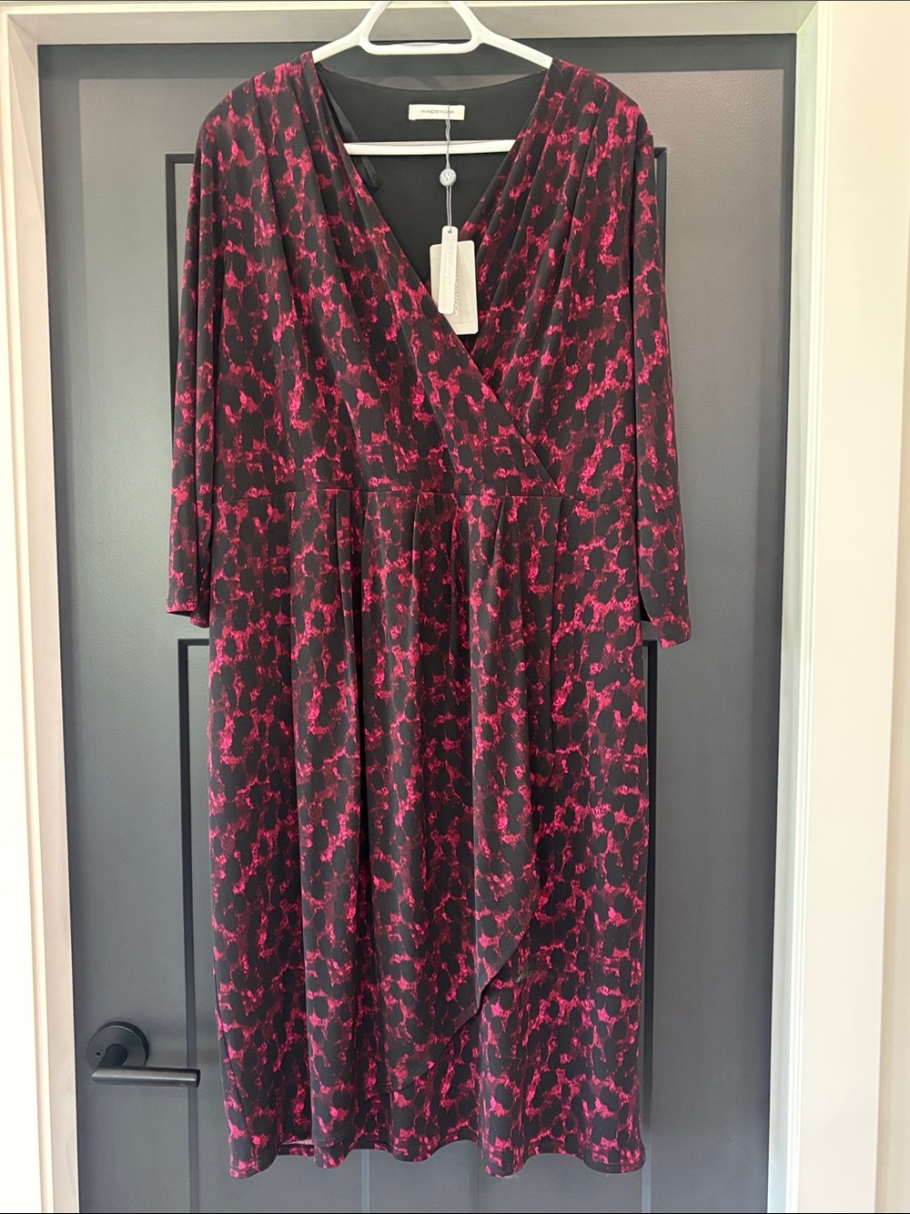 Windsmoor Women's Black Midi Wrap Dress with Fuchsia Print